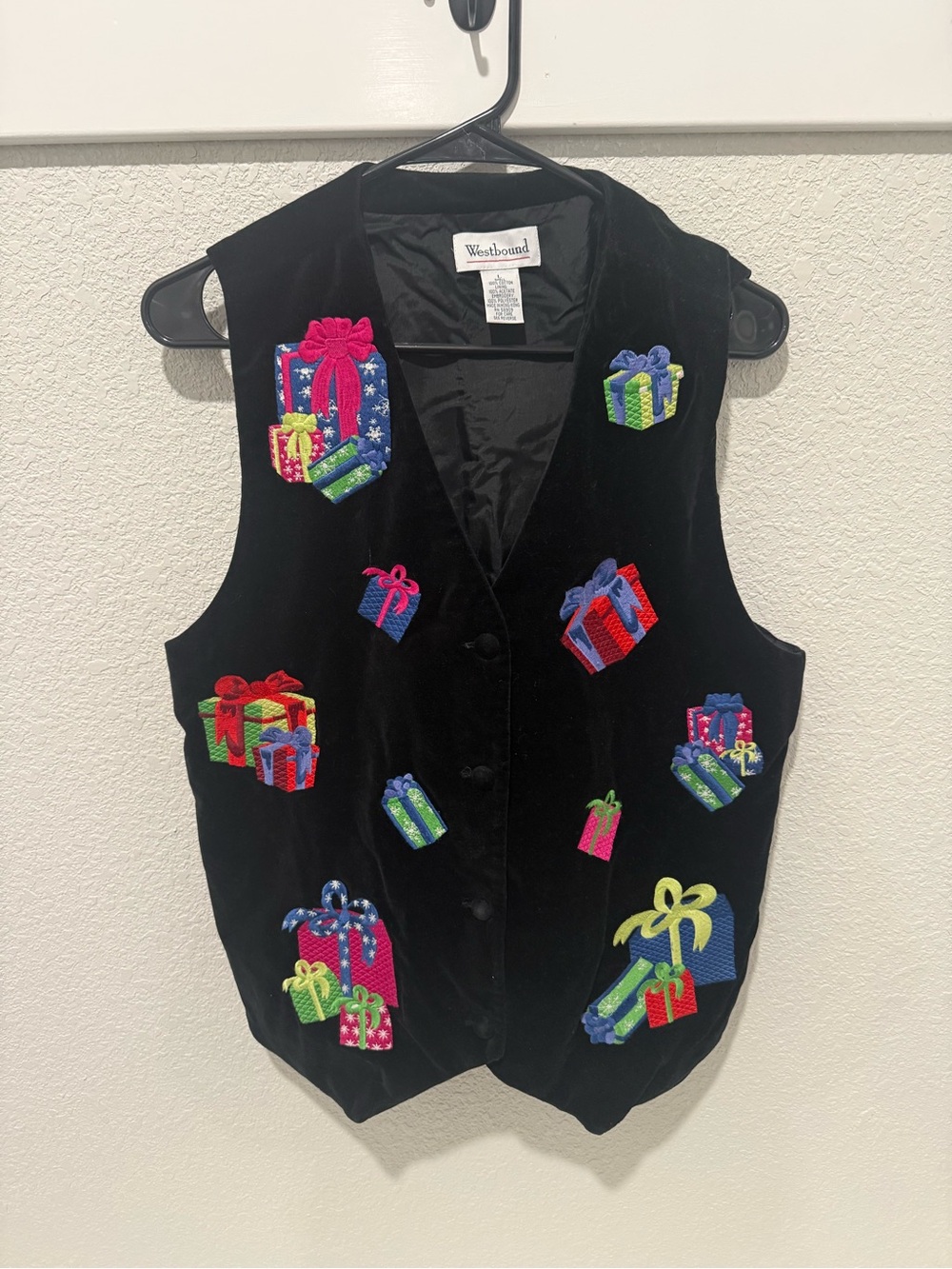Westbound Black Velvet Womens Vest with Colorful Gift Embroidery